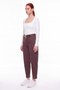 Women's Brown Winter Special Design Belted Denim Trousers with Stone Leg Detail - 2