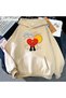 Unisex Beige Streetwear Oversize Hooded Casual Cotton Sweatshirt with Pockets