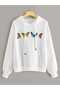 Unisex White Relaxed Fit Hooded Kangaroo Pocket Thick Sweatshirt