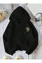 Unisex Black Oversize Hooded Sweatshirt with Kangaroo Pocket, 3 Thread Raster Hoodie