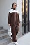 Zippered Front, Two-Strap Combed Cotton Suit with Elastic Sleeves and Skirt - Brown