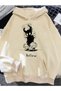 Unisex Beige Streetwear Oversize Hooded Casual Cotton Sweatshirt with Pockets