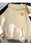 Unisex Beige Kangaroo Pocket Thick Fabric Oversize Hooded Sweatshirt Hoodie