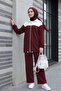 Zippered Front, Two-Strap Combed Cotton Suit with Elastic Sleeves and Skirt - Burgundy - 4