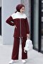 Zippered Front, Two-Strap Combed Cotton Suit with Elastic Sleeves and Skirt - Burgundy