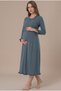 Women's Anthracite Double-Breasted Collar Long-Sleeved Maternity Nightgown Set That Facilitates Breastfeeding - 2