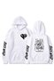 Unisex White Streetwear Oversize Hooded Casual Cotton Sweatshirt with Pockets