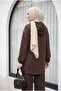 Hooded Half-Buttoned Set with Elastic Sleeves and Pockets - Dark Brown - 4