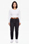 Women's Black Winter Denim Trousers with Belted Legs and Pocket Detail, Accessory and Stone Decorations