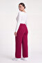 Women's Burgundy Seasonal High-Waisted Pants with Accessories and Stones, Adjustable Waist - 4