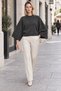 Women's Bat Sleeve Wide Cut Crop Knit Sweater Anthracite - 4