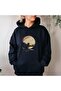 Unisex Navy Blue Relaxed Fit Hooded Kangaroo Pocket Thick Sweatshirt