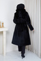 Women's Brooched Collar Fur Detailed Coat - 7