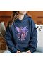 Unisex Navy Blue Kangaroo Pocket Thick Fabric Oversize Hooded Sweatshirt Hoodie