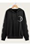 Unisex Black Off-Shoulder Oversize Hooded Casual Sweatshirt with Kangaroo Pocket