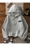 Unisex Gray Low Shoulder Oversize Hooded Casual Sweatshirt with Kangaroo Pocket