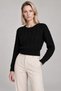 Women's Crew Neck Hair Knit Crop Sweater Black - 3