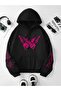Unisex Black 3 Thread Threaded Oversize Hooded Sweatshirt Basic Comfortable Cut