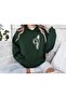 Unisex Green Low Shoulder Oversize Hooded Casual Sweatshirt with Kangaroo Pocket