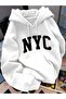 Unisex White 3 Thread Raster Oversize Hooded Sweatshirt Basic Comfortable Cut