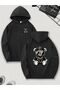 Unisex Black Relaxed Fit Hooded Kangaroo Pocket Thick Sweatshirt