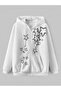 Unisex White 3 Thread Raster Oversize Hooded Sweatshirt Basic Comfortable Cut