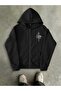 Unisex Black Off-Shoulder Oversize Hooded Casual Sweatshirt with Kangaroo Pocket