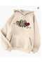 Unisex Beige 3 Thread Threaded Oversize Hooded Sweatshirt Basic Comfortable Cut