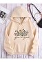 Unisex Beige 3 Thread Threaded Oversize Hooded Sweatshirt Basic Comfortable Cut