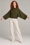 Women's Bat Sleeve Wide Cut Crop Knit Sweater Green - 3
