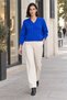Women's V-Neck Hair Knit Long Sleeve Knitwear Sweater Saks Blue - 4