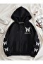 Unisex Black Streetwear Oversize Hooded Casual Cotton Sweatshirt with Pockets