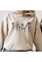 Unisex Beige Oversize Hooded Sweatshirt with Kangaroo Pocket, 3 Thread Raster Hoodie