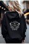 Unisex Black 3 Thread Threaded Oversize Hooded Sweatshirt Basic Comfortable Cut