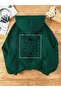 Unisex Green Streetwear Oversize Hooded Casual Cotton Sweatshirt with Pockets