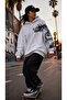 Unisex White 3 Thread Raster Oversize Hooded Sweatshirt Basic Comfortable Cut