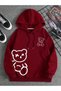 Unisex Red Streetwear Oversize Hooded Casual Cotton Sweatshirt with Pockets