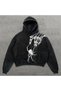 Unisex Anthracite Vintage Wash Oversize Hooded Sweatshirt Trendy Streetwear