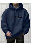 Unisex Navy Blue Oversize Hooded Sweatshirt with Kangaroo Pocket, 3 Thread Raster Hoodie