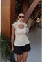 Cream Color High Collar Lace Corset Blouse
