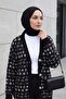 V-Neck Mixed Pattern Buttoned Knitwear Cardigan - Black - 3