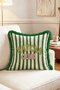 Retro Striped Matcha Club Fringed Cushion Cover with Typography Design - 2