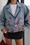 Blue Sequin Floral Embroidered Denim Jacket - 4