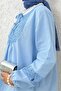 Lace Detailed Shirt with Tie Collar and Elastic Sleeves - Blue - 6