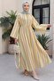 Hakim Collar Belted Patterned Polyviscon Dress - Yellow - 3
