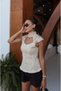 Cream Color High Collar Lace Corset Blouse - 5