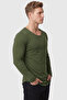 Men's Khaki 95% Cotton Slim Fit Cut-Out Open Collar Lycra Combed Cotton Sweatshirt Oval Cut 2602299 - 3