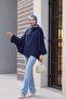 Buttoned Shoulder Bat Sleeve Modal Kimono Poncho -Dark Blue - 4