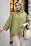 Buttoned Shoulder Bat Sleeve Modal Kimono Poncho -Khaki
