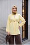Elastic Waist, Folded Sleeves, Single Button Crepe Kimono - Yellow - 4